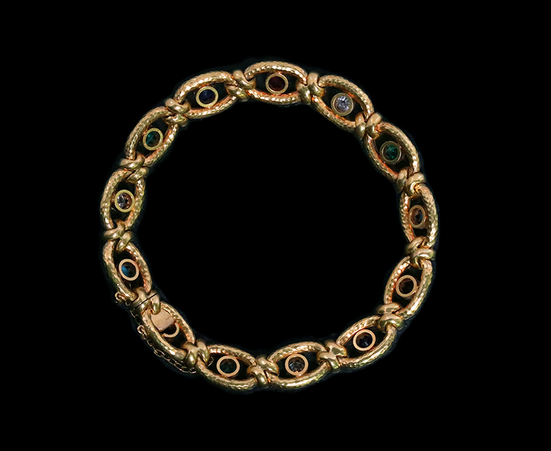Vintage Ancient gold ハンドメイド ブレスレット 一点物 アンティーク ゴールドブレスレット(ダイヤモンド＆ルビー )